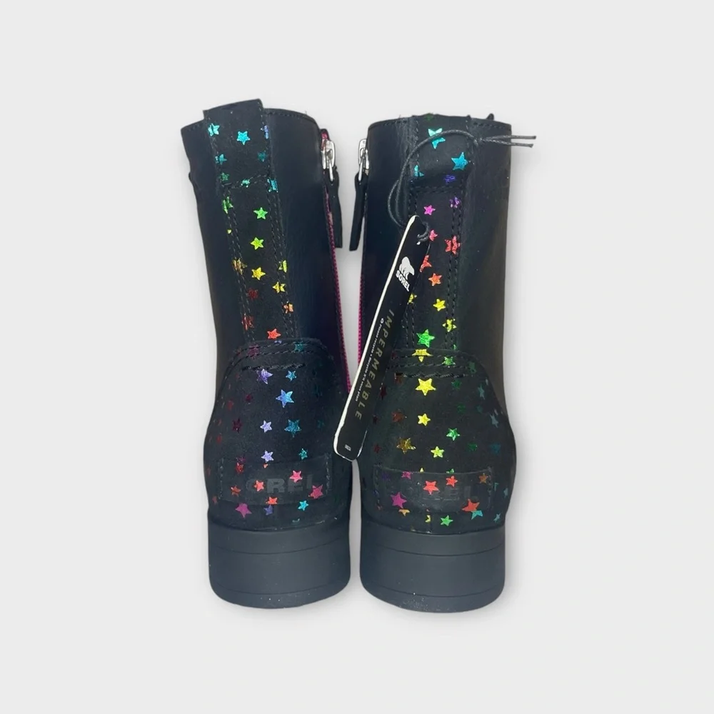 Sorel Emilie Short Lace Star Pattern Black Waterproof Boots